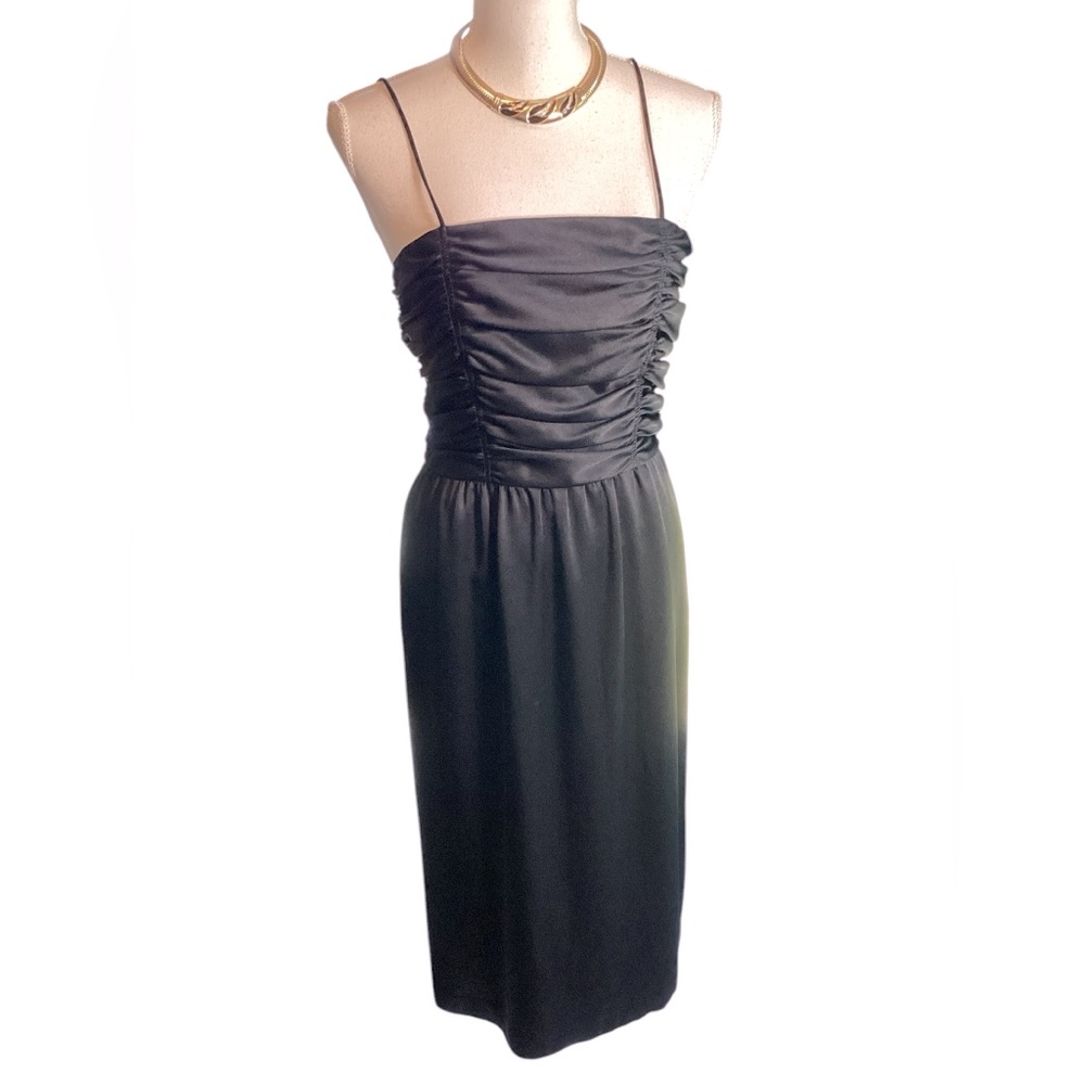 Vintage Nolan Miller Dynasty Collection Black Midi Cocktail Dress (t5/B36)